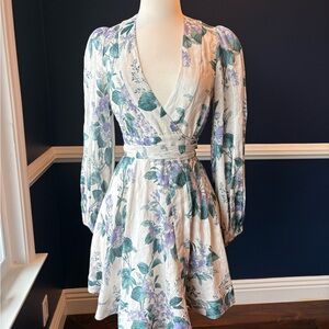 Zimmerman Cassia Wrap Dress in Cream and Green